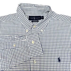 Ralph Lauren Men's Large Cotton Blue White Plaid Long Sleeve‎ Button Down Shirt